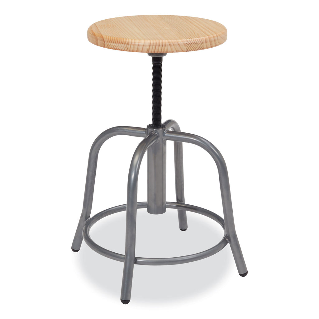 6800 Series Height Adj Wood Seat Swivel Stool, Supports 300 lb, 19"-25" Seat Ht, Maple Seat, Gray Base, Ships in 1-3 Bus Days