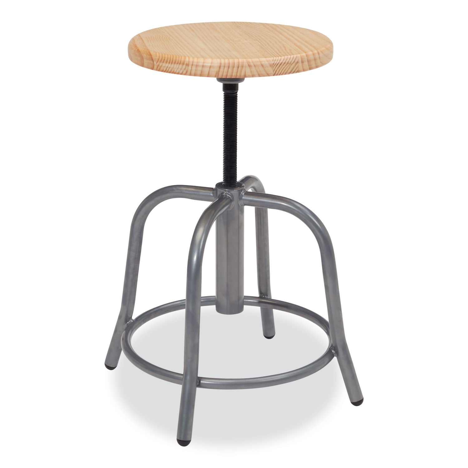 6800 Series Height Adj Wood Seat Swivel Stool, Supports 300 lb, 19"-25" Seat Ht, Maple Seat, Gray Base, Ships in 1-3 Bus Days