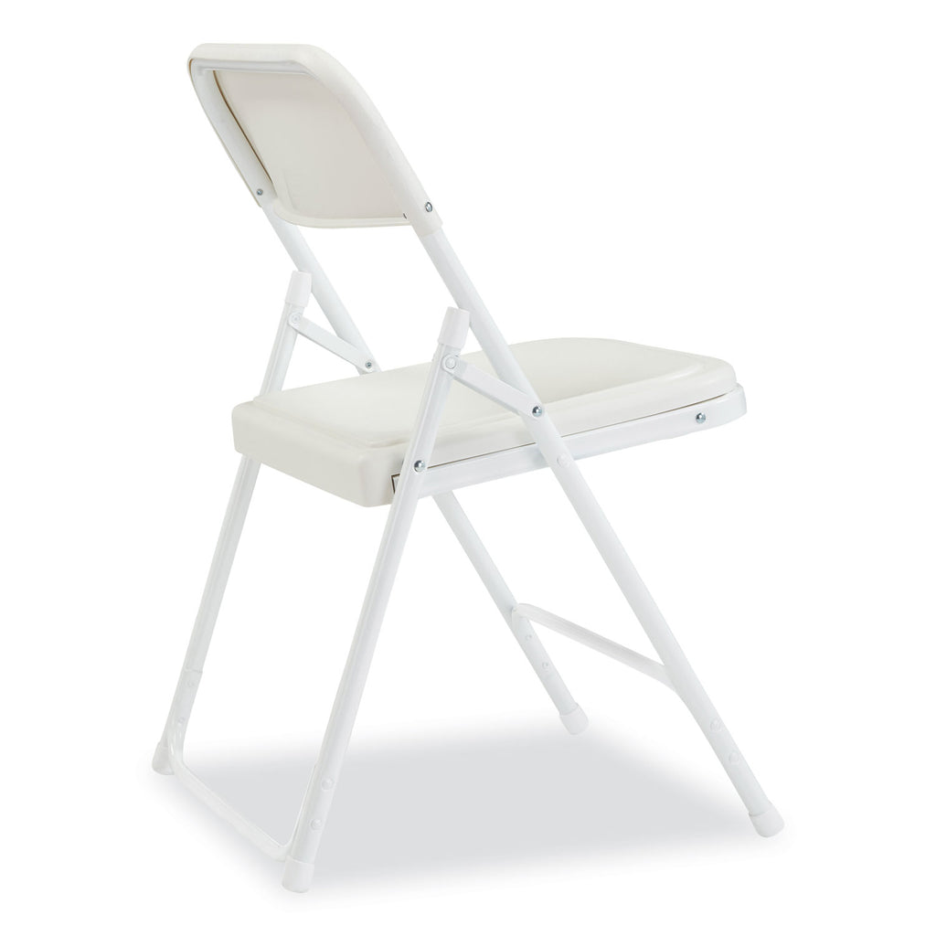 800 Series Plastic Folding Chair, Supports 500 lb, 18" Seat Ht, Bright White Seat, White Base, 4/CT, Ships in 1-3 Bus Days