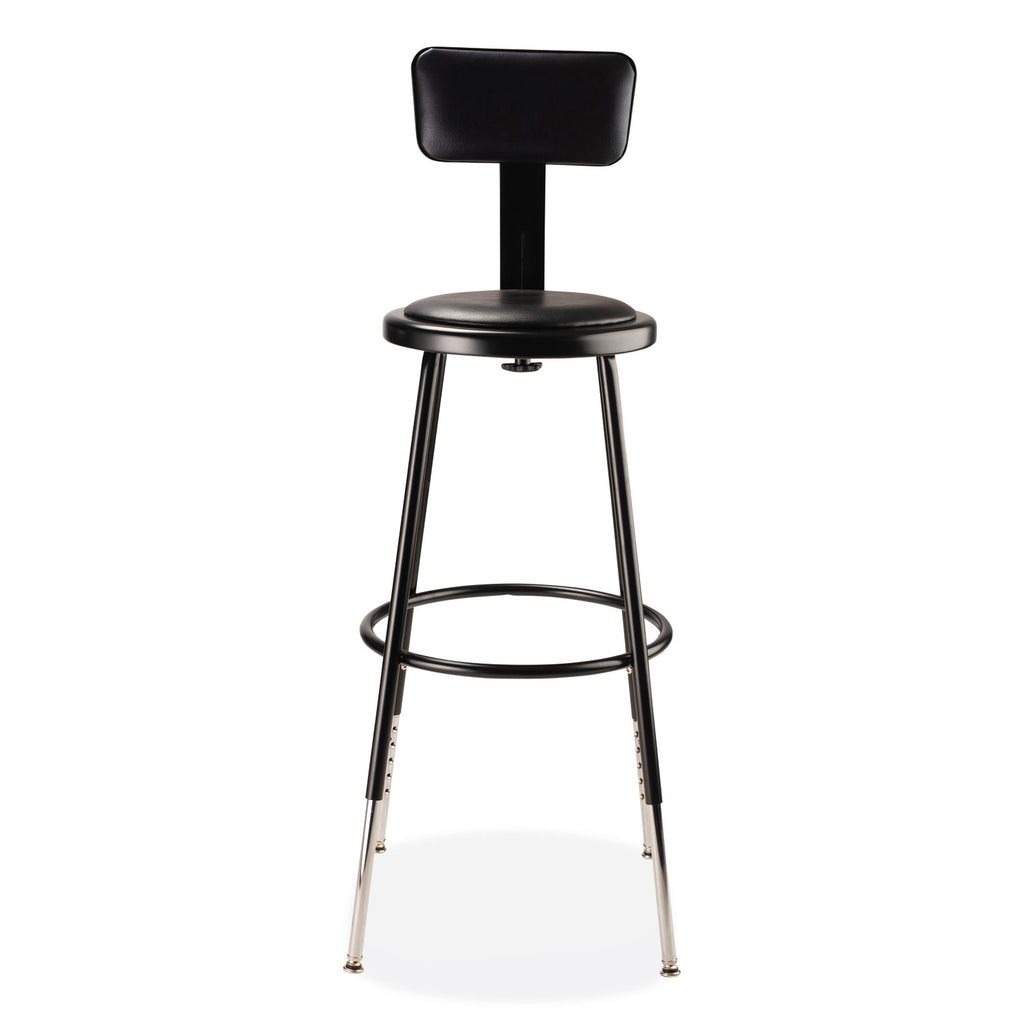 6400 Series Height Adj Heavy Duty Vinyl Steel Stool w/Backrest, Supports 300 lb, 25"-33" Seat Ht, Black,Ships in 1-3 Bus Days