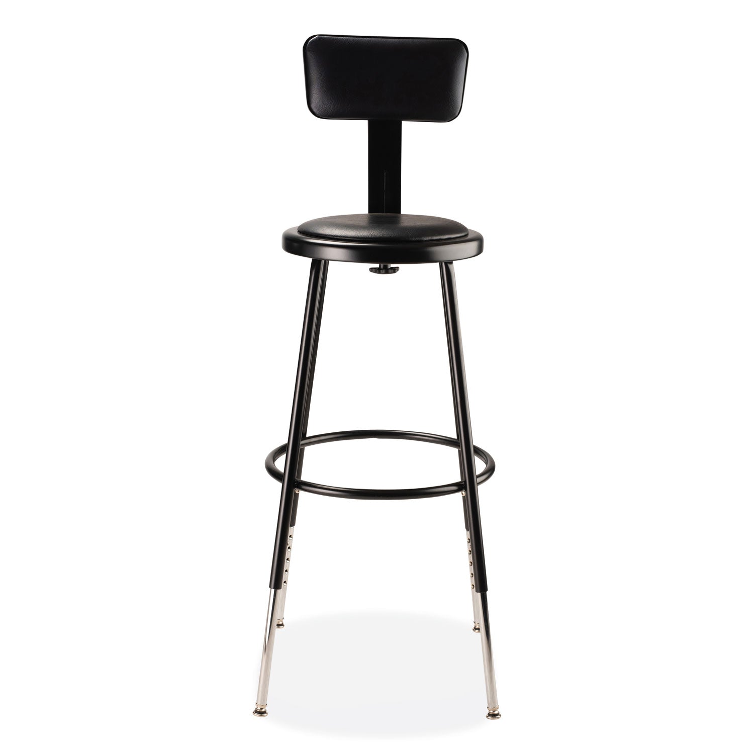 6400 Series Height Adj Heavy Duty Vinyl Steel Stool w/Backrest, Supports 300 lb, 25"-33" Seat Ht, Black,Ships in 1-3 Bus Days