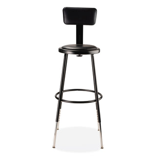 6400 Series Height Adj Heavy Duty Vinyl Steel Stool w/Backrest, Supports 300 lb, 25"-33" Seat Ht, Black,Ships in 1-3 Bus Days