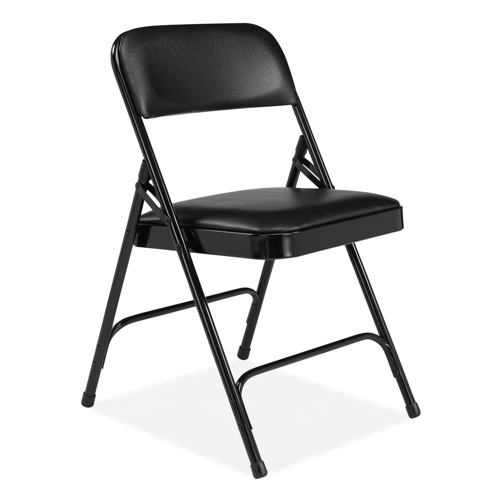 1200 Series Premium Vinyl Dual-Hinge Folding Chair, Supports 500 lb, 17.75" Seat Ht, Caviar Black, 4/CT,Ships in 1-3 Bus Days