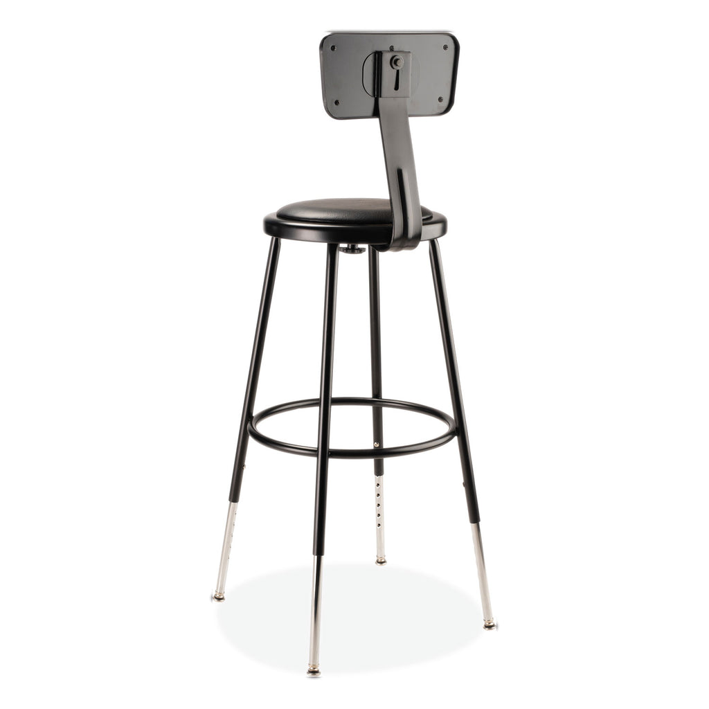 6400 Series Height Adj Heavy Duty Vinyl Steel Stool w/Backrest, Supports 300 lb, 25"-33" Seat Ht, Black,Ships in 1-3 Bus Days