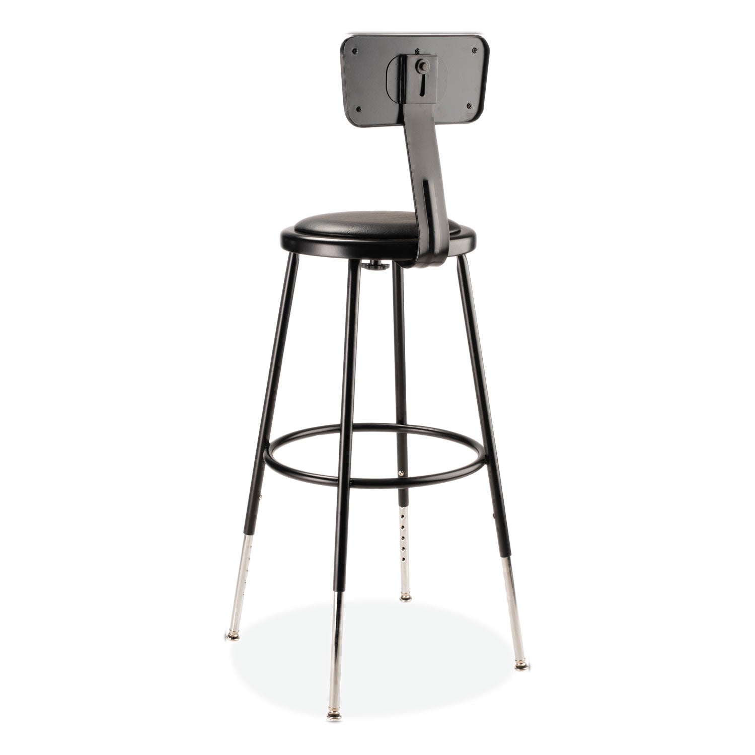 6400 Series Height Adj Heavy Duty Vinyl Steel Stool w/Backrest, Supports 300 lb, 25"-33" Seat Ht, Black,Ships in 1-3 Bus Days