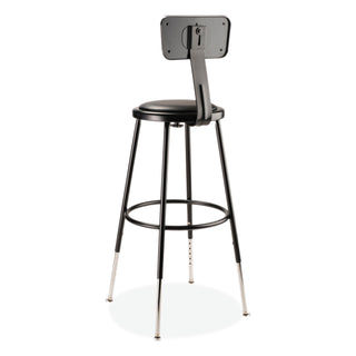 6400 Series Height Adj Heavy Duty Vinyl Steel Stool w/Backrest, Supports 300 lb, 25"-33" Seat Ht, Black,Ships in 1-3 Bus Days