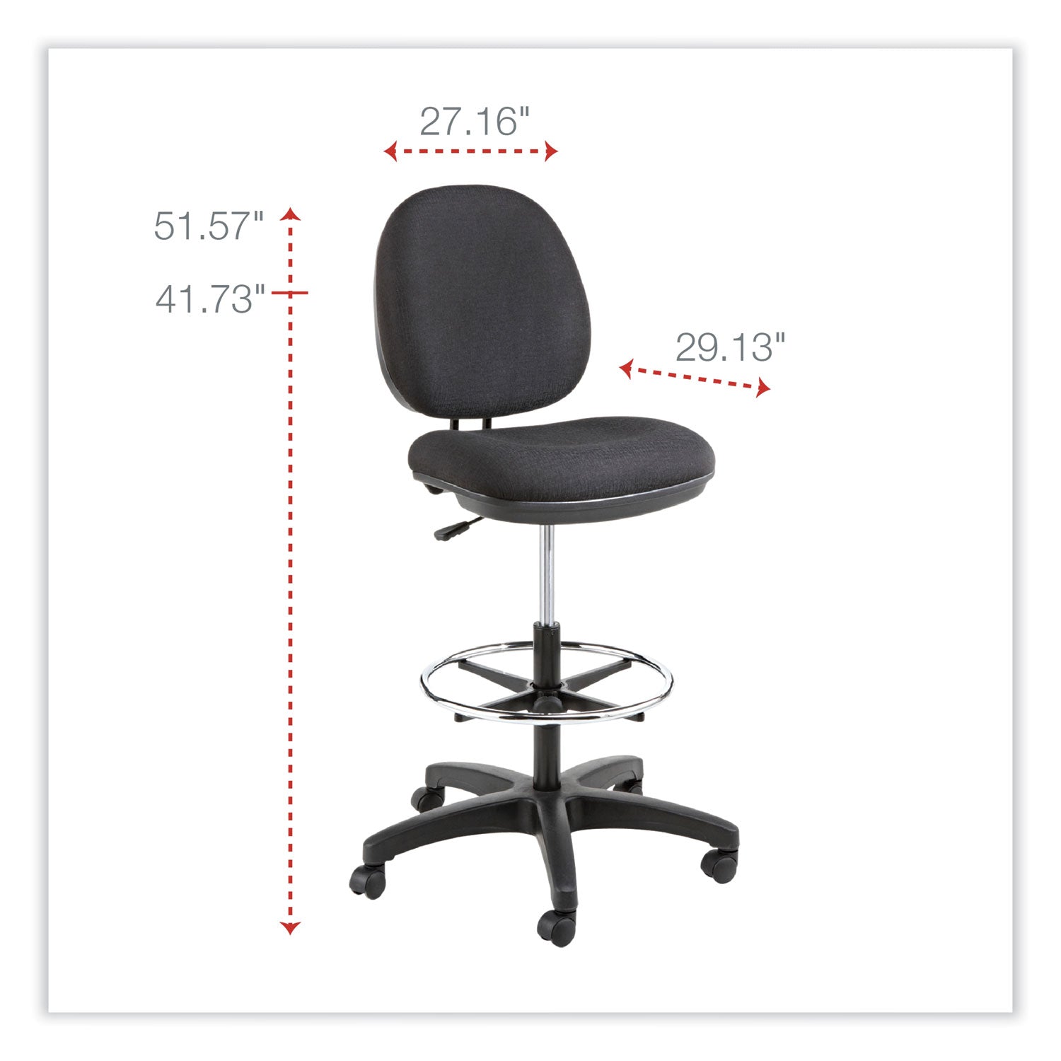 Alera Interval Series Swivel Task Stool, Supports Up to 275 lb, 23.93" to 34.53" Seat Height, Black Fabric - 