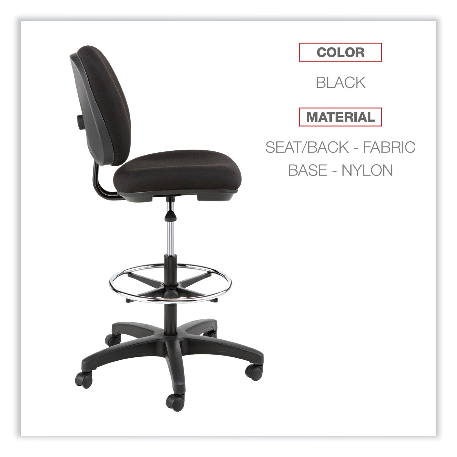 Alera Interval Series Swivel Task Stool, Supports Up to 275 lb, 23.93" to 34.53" Seat Height, Black Fabric - 