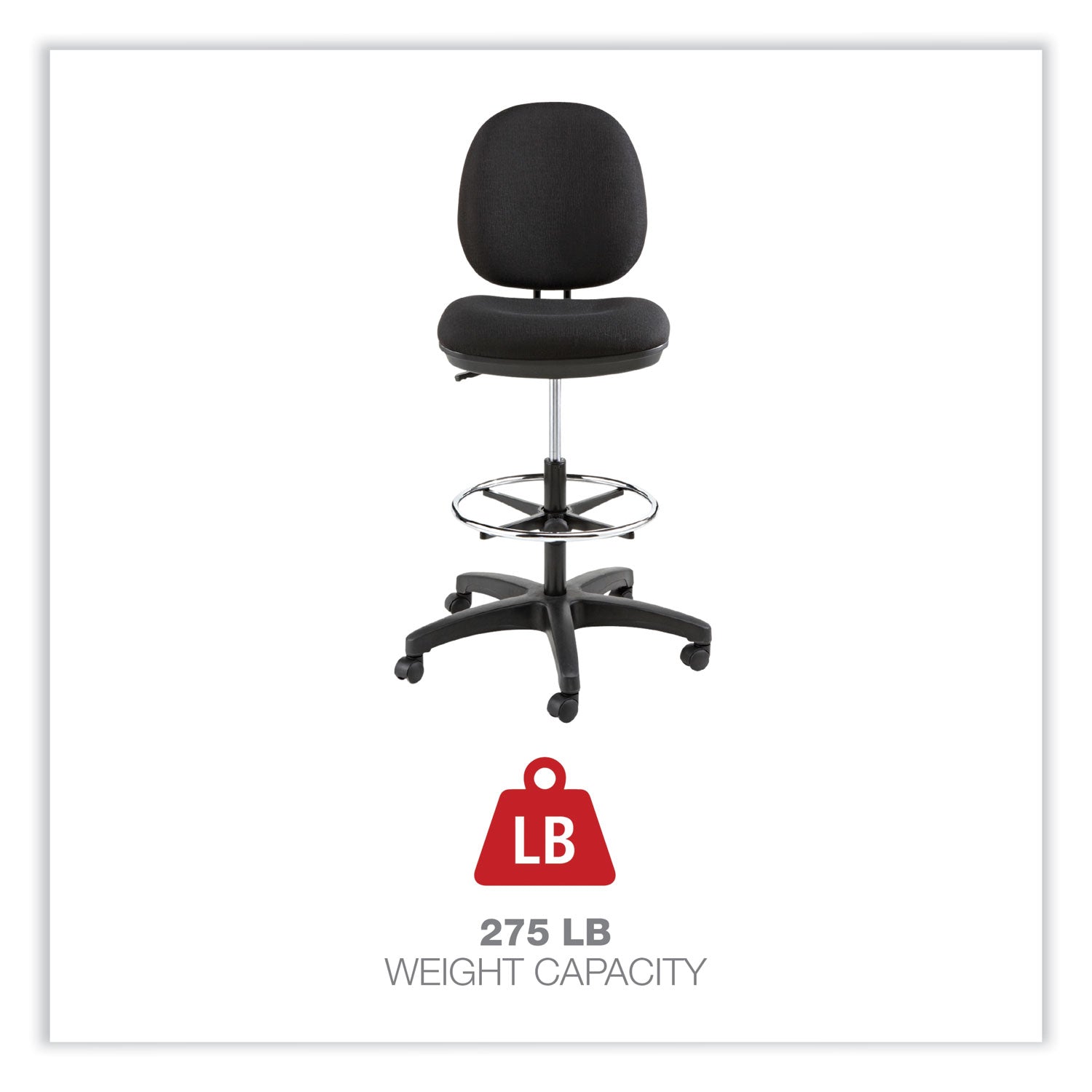 Alera Interval Series Swivel Task Stool, Supports Up to 275 lb, 23.93" to 34.53" Seat Height, Black Fabric - 