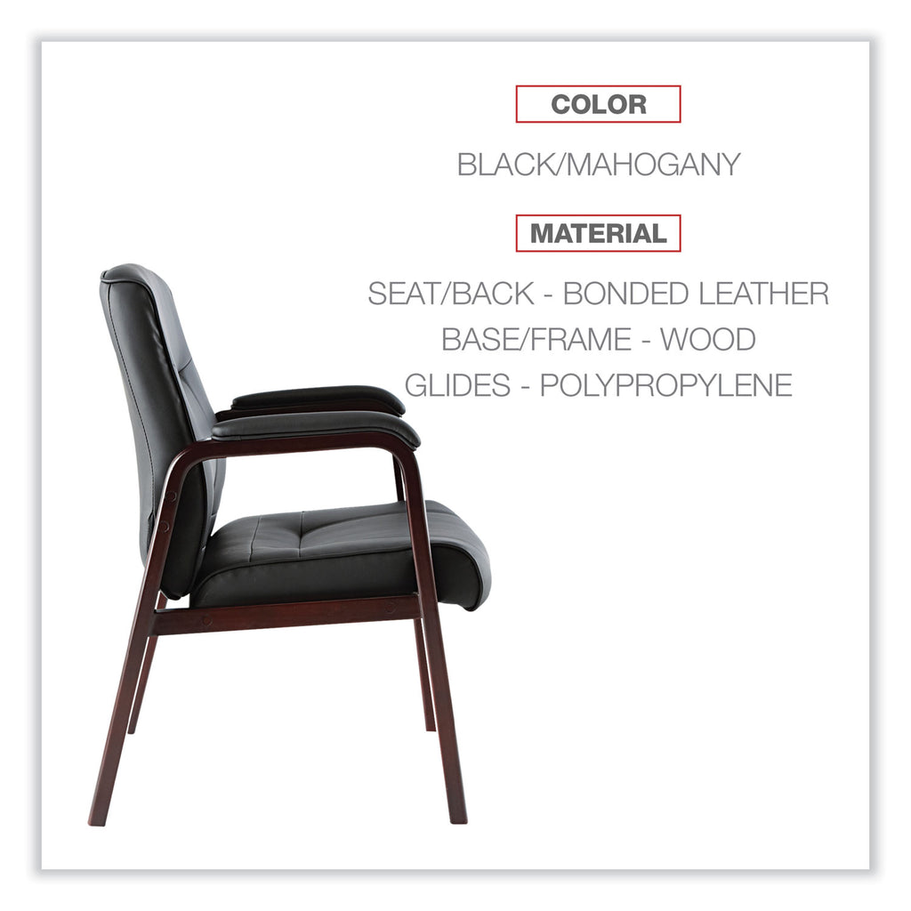 Alera Madaris Series Bonded Leather Guest Chair with Wood Trim Legs, 25.39" x 25.98" x 35.62", Black Seat/Back, Mahogany Base - 