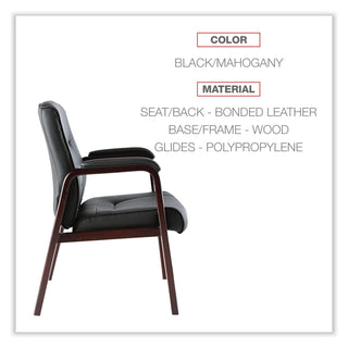 Alera Madaris Series Bonded Leather Guest Chair with Wood Trim Legs, 25.39" x 25.98" x 35.62", Black Seat/Back, Mahogany Base - 