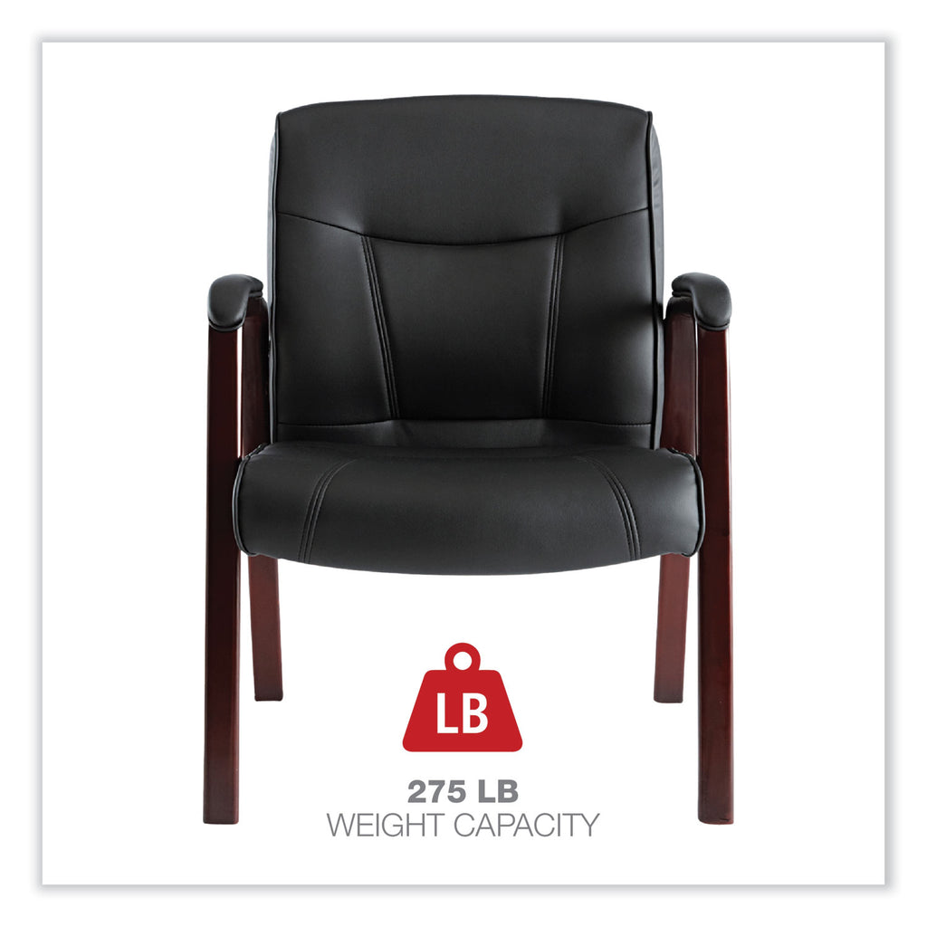 Alera Madaris Series Bonded Leather Guest Chair with Wood Trim Legs, 25.39" x 25.98" x 35.62", Black Seat/Back, Mahogany Base - 