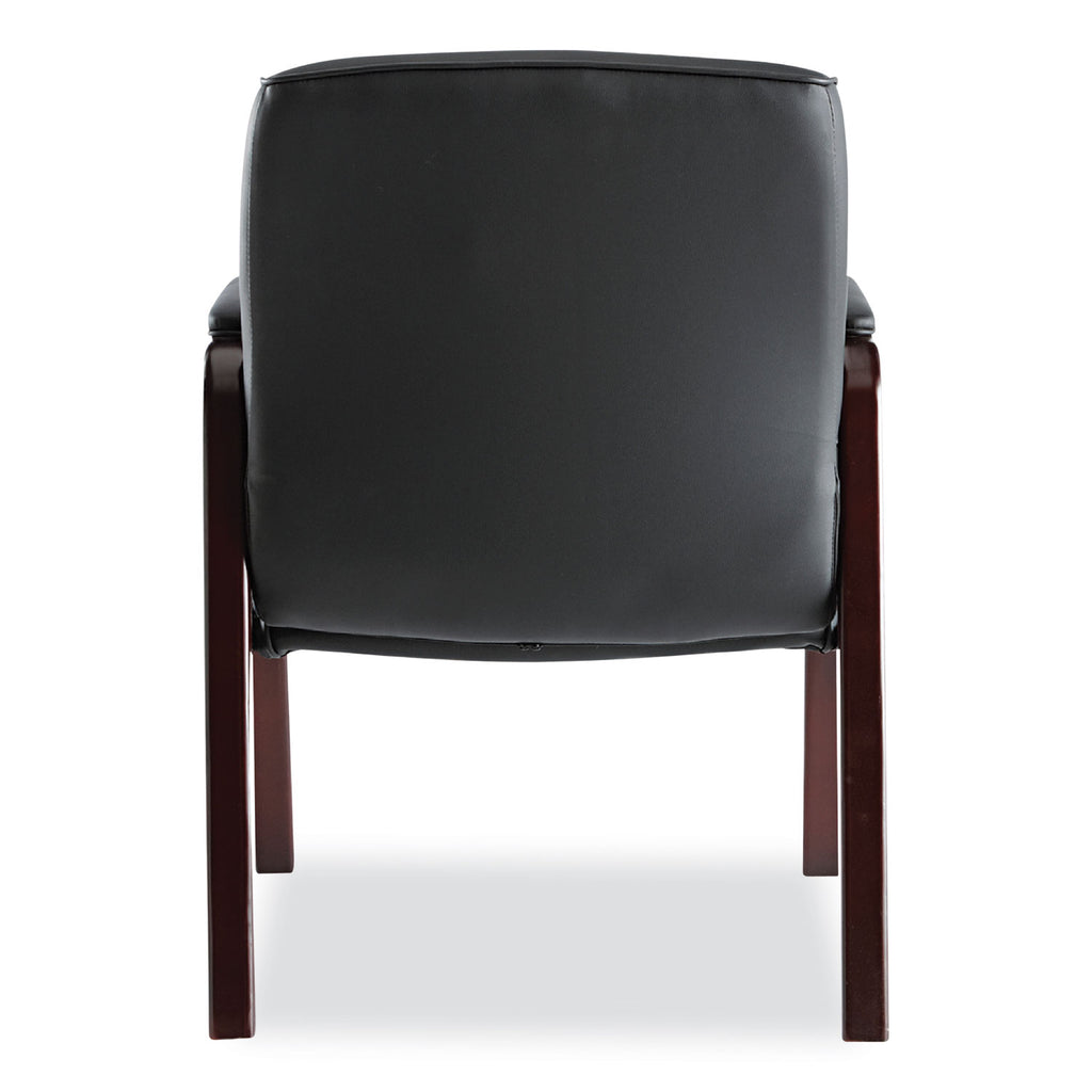 Alera Madaris Series Bonded Leather Guest Chair with Wood Trim Legs, 25.39" x 25.98" x 35.62", Black Seat/Back, Mahogany Base - 