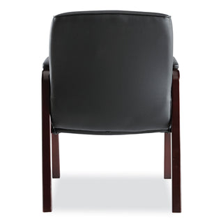 Alera Madaris Series Bonded Leather Guest Chair with Wood Trim Legs, 25.39" x 25.98" x 35.62", Black Seat/Back, Mahogany Base - 