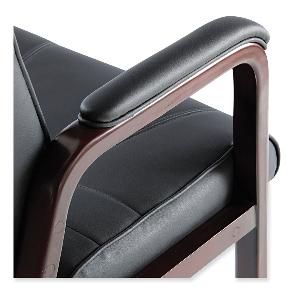 Alera Madaris Series Bonded Leather Guest Chair with Wood Trim Legs, 25.39" x 25.98" x 35.62", Black Seat/Back, Mahogany Base - 