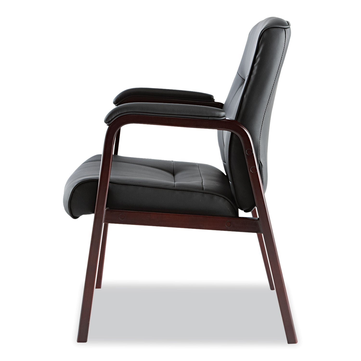 Alera Madaris Series Bonded Leather Guest Chair with Wood Trim Legs, 25.39" x 25.98" x 35.62", Black Seat/Back, Mahogany Base - 