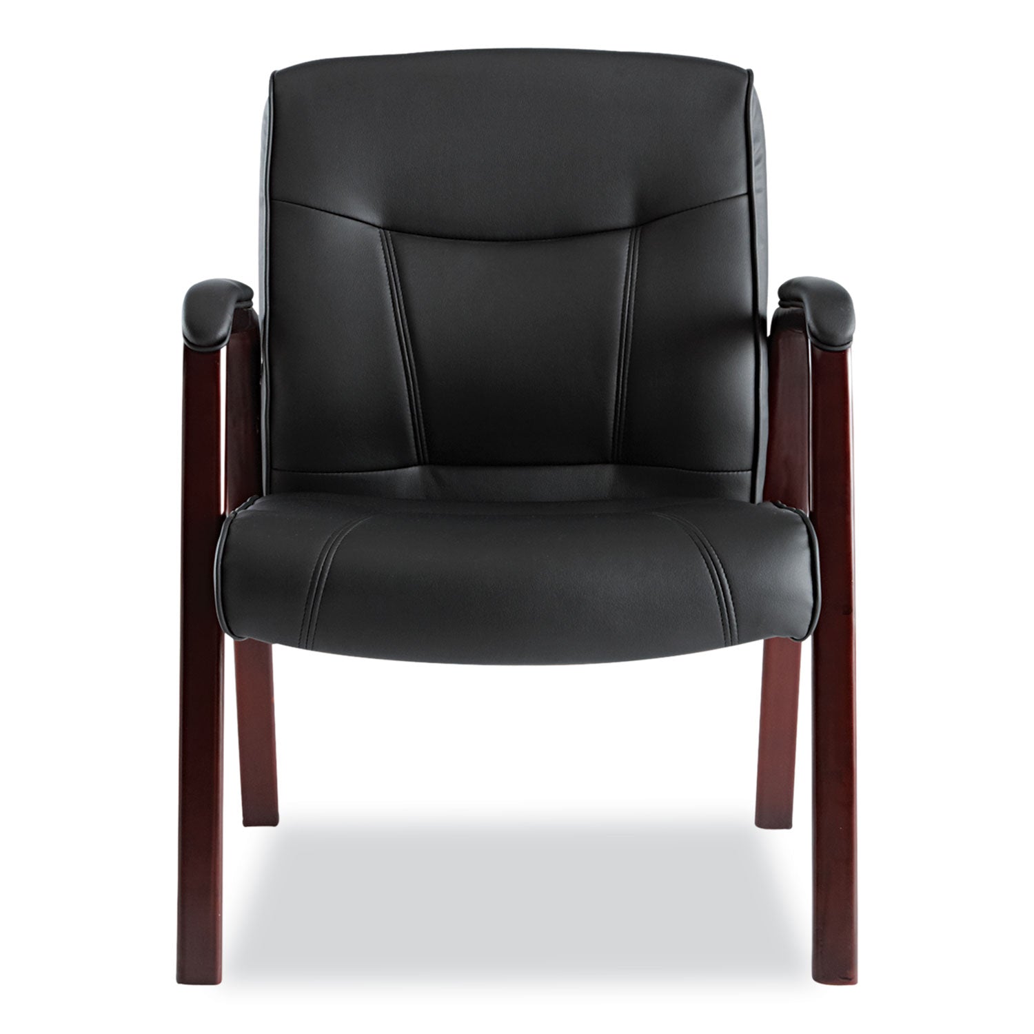 Alera Madaris Series Bonded Leather Guest Chair with Wood Trim Legs, 25.39" x 25.98" x 35.62", Black Seat/Back, Mahogany Base - 