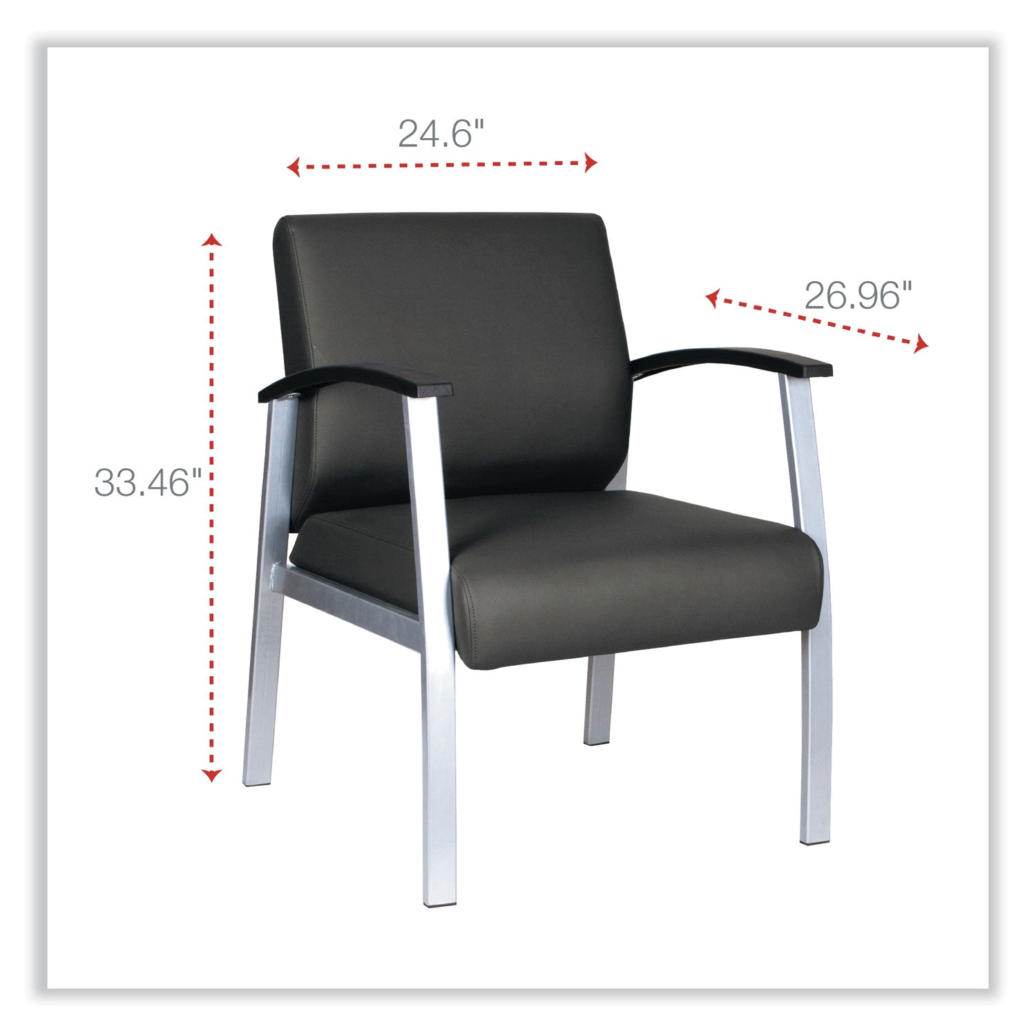 Alera metaLounge Series Mid-Back Guest Chair, 24.6" x 26.96" x 33.46", Black Seat, Black Back, Silver Base