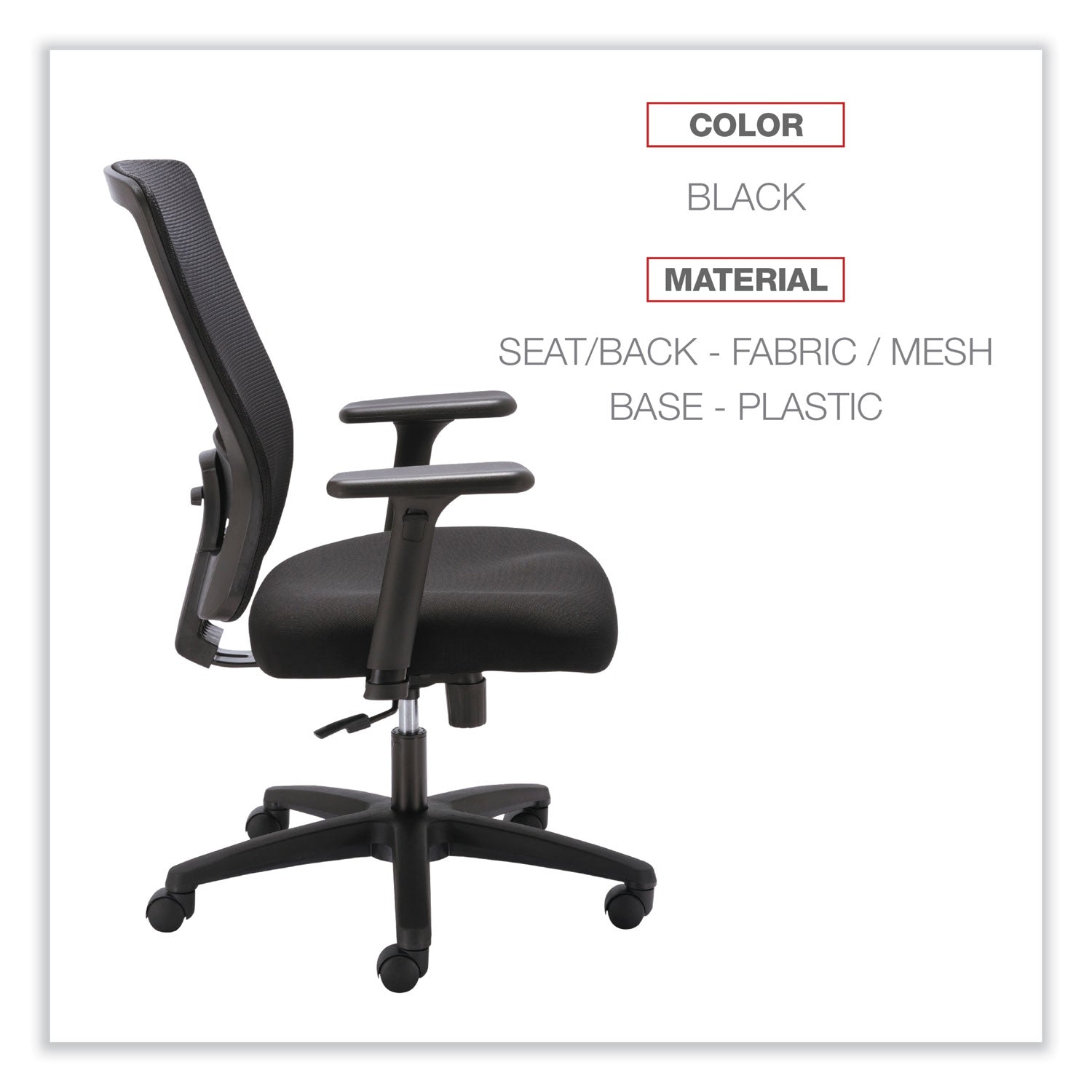 Alera Envy Series Mesh High-Back Swivel/Tilt Chair, Supports Up to 250 lb, 16.88" to 21.5" Seat Height, Black - 