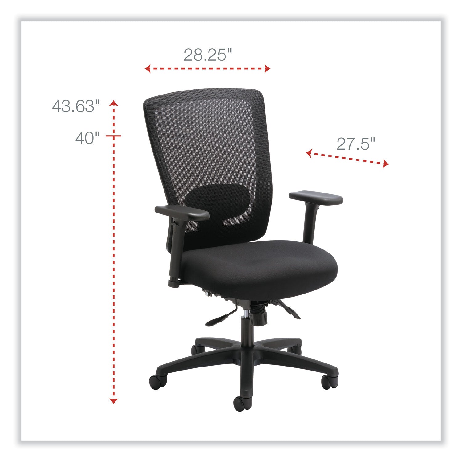 Alera Envy Series Mesh Mid-Back Multifunction Chair, Supports Up to 250 lb, 17" to 21.5" Seat Height, Black - 
