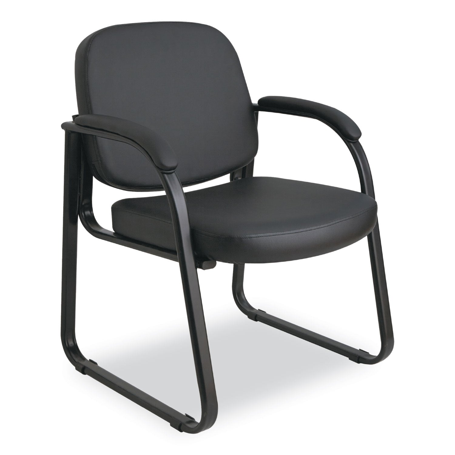 Alera Genaro Series Faux Leather Half-Back Sled Base Guest Chair, 25" x 24.80" x 33.66", Black Seat, Black Back, Black Base - 