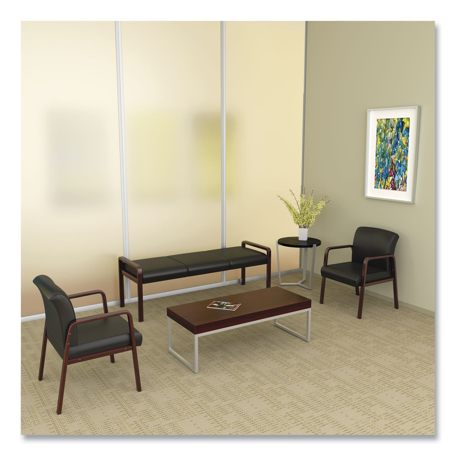 Alera Reception Lounge WL Series Guest Chair, 24.21" x 24.8" x 32.67", Black Seat, Black Back, Mahogany Base - 5