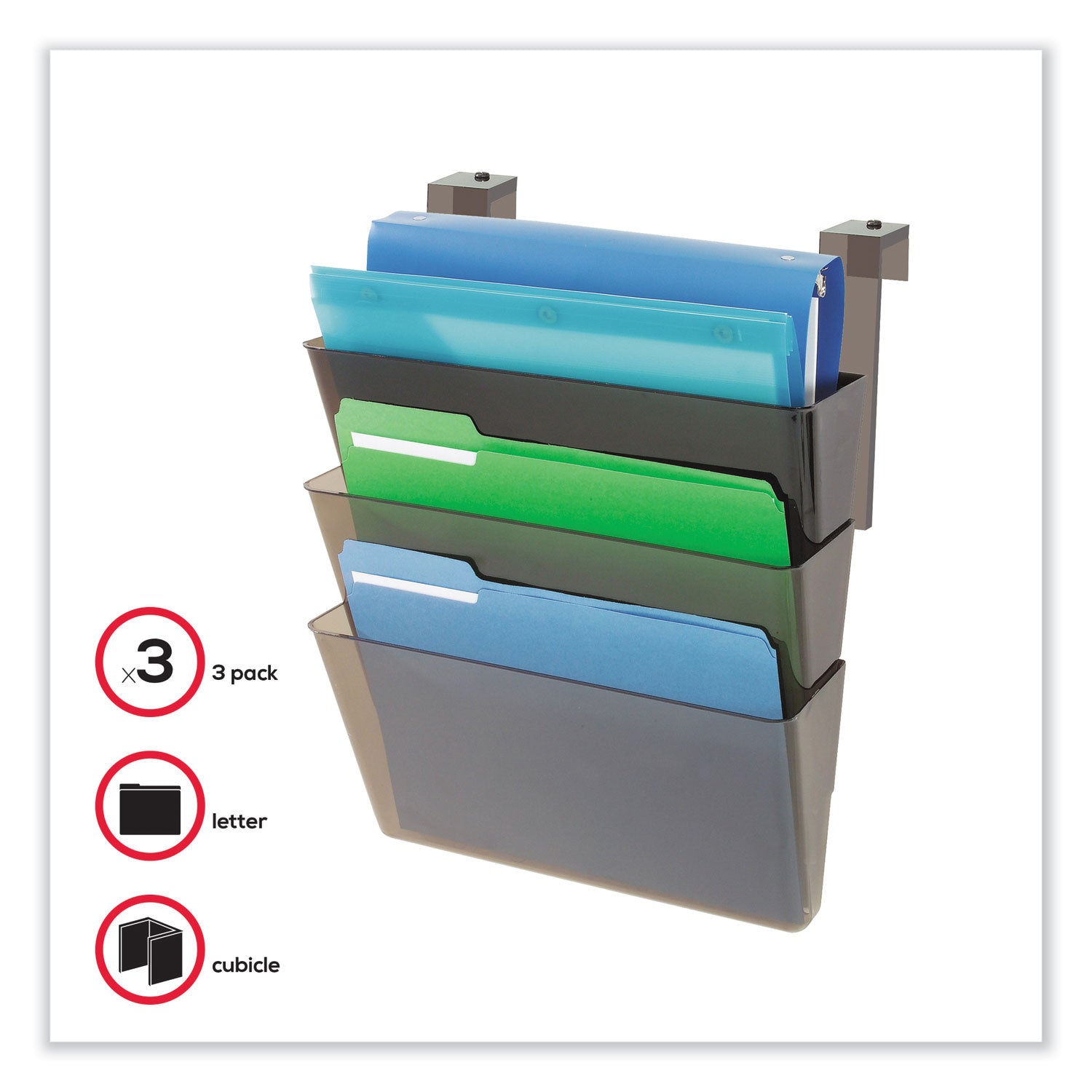 DocuPocket Three-Pocket File Partition Set, 3 Sections, Letter Size, 13" x 7" x 20", Smoke, 3/Set - 