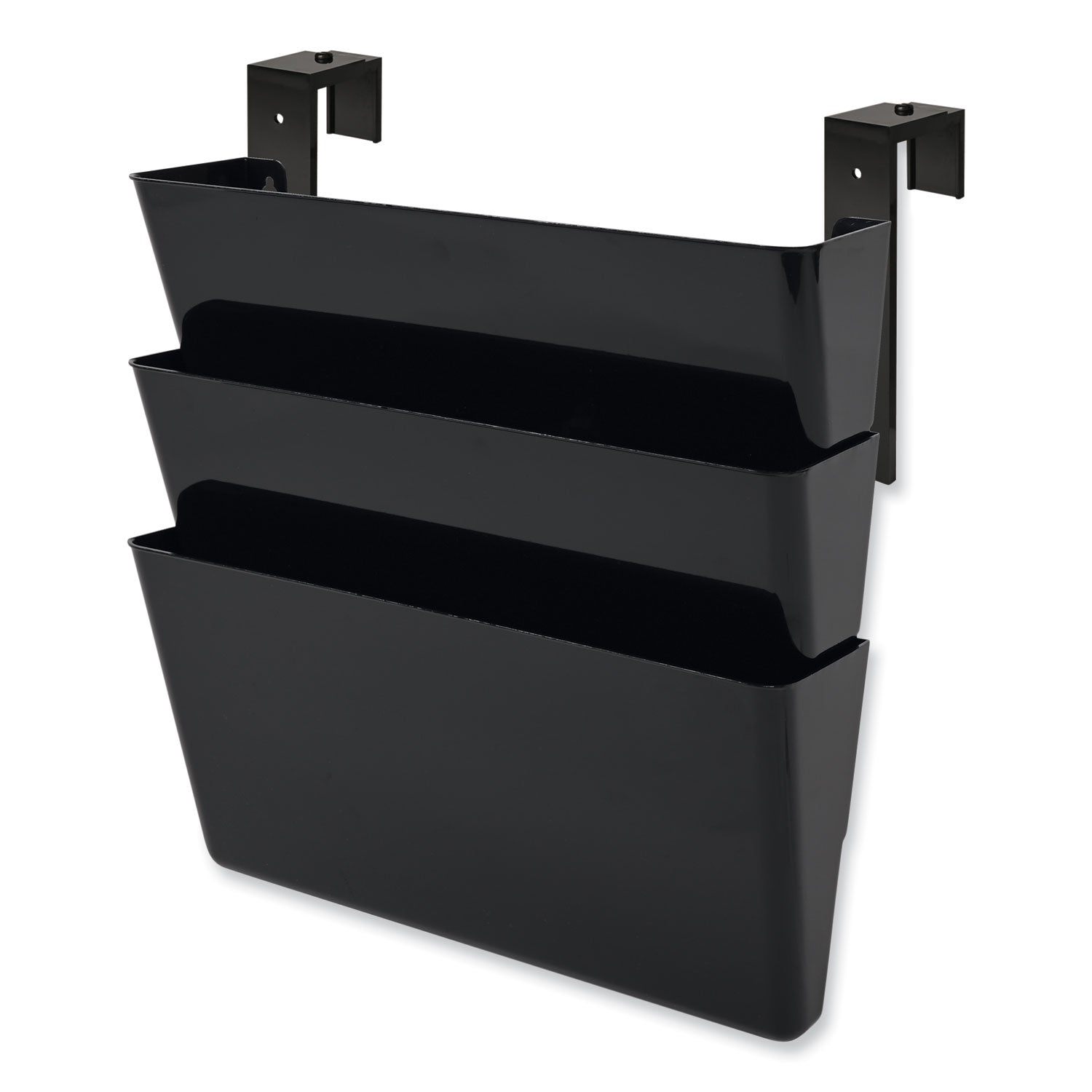 DocuPocket Stackable Three-Pocket Partition Wall File, 3 Sections, Letter Size, 13" x 4", Black - 