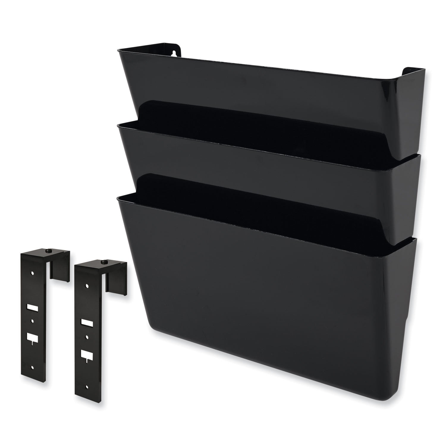 DocuPocket Stackable Three-Pocket Partition Wall File, 3 Sections, Letter Size, 13" x 4", Black - 