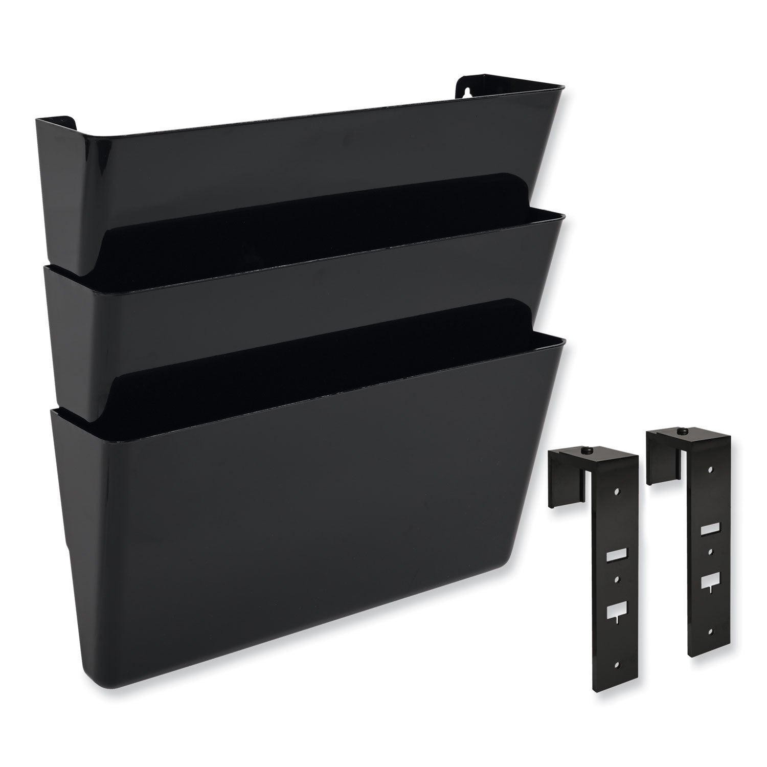 DocuPocket Stackable Three-Pocket Partition Wall File, 3 Sections, Letter Size, 13" x 4", Black - 
