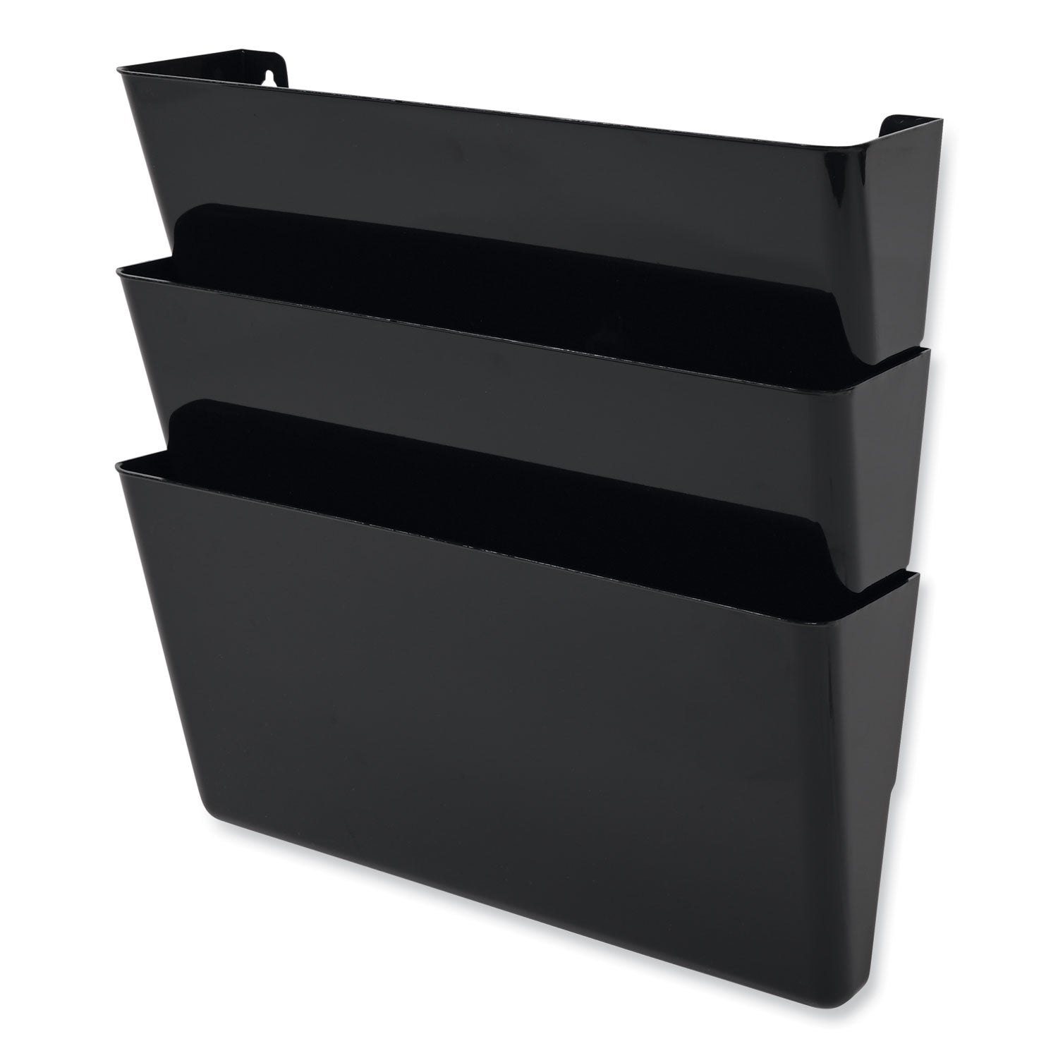 DocuPocket Stackable Three-Pocket Partition Wall File, 3 Sections, Letter Size, 13" x 4", Black - 