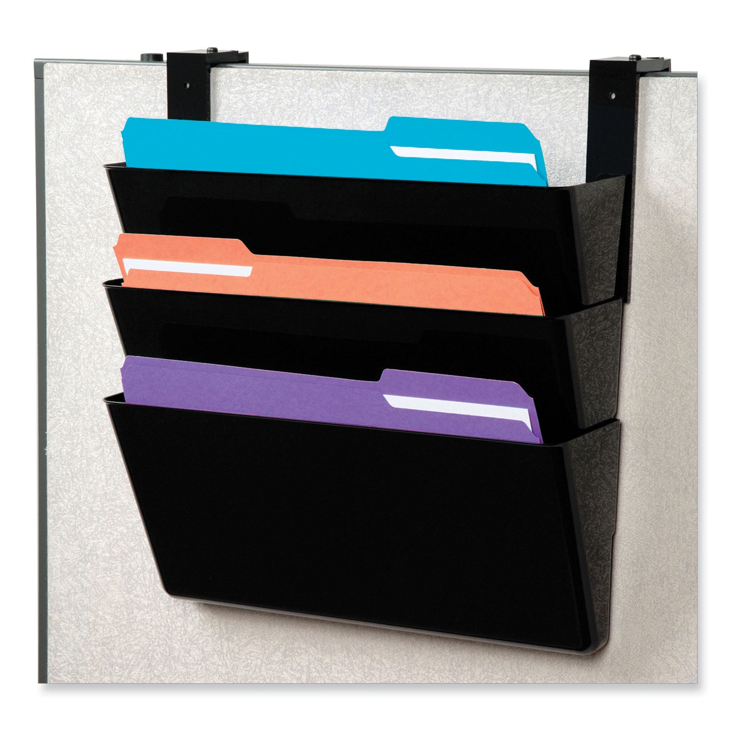 DocuPocket Stackable Three-Pocket Partition Wall File, 3 Sections, Letter Size, 13" x 4", Black - 