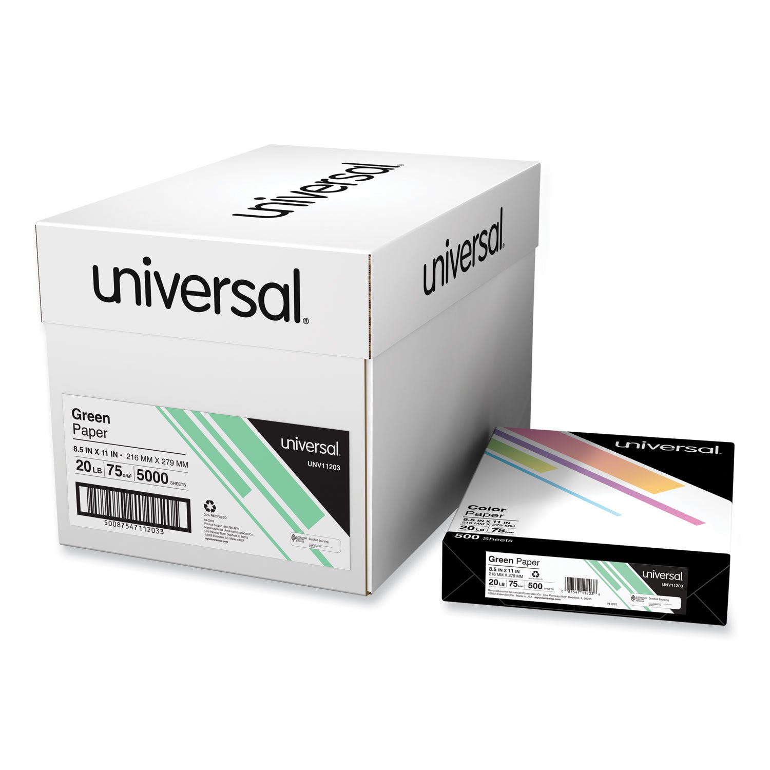 deluxe-colored-paper-20-lb-bond-weight-85-x-11-green-500-sheets-ream-10-reams-carton_unv11203ct - 1