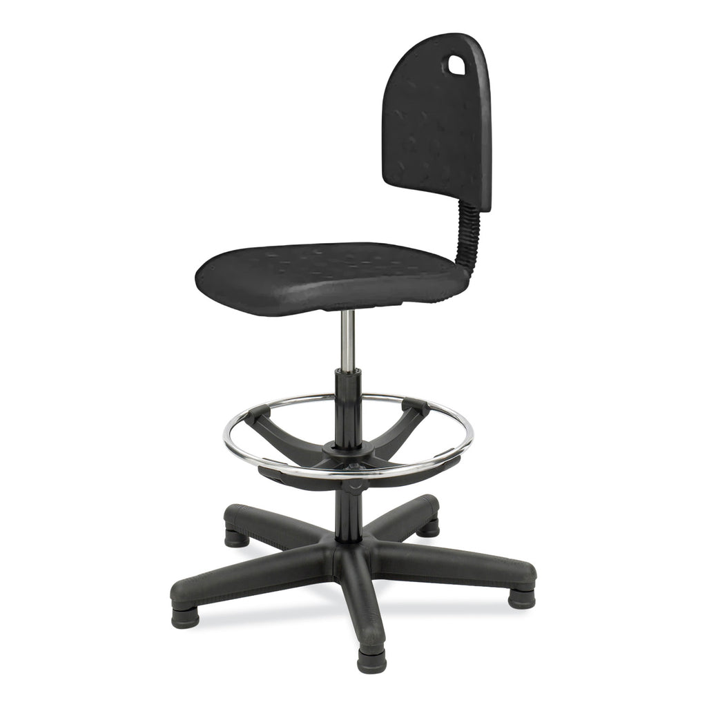 Soft Tough Economy Workbench Chair, Supports 250 lb, 22" to 32" High Black Seat, Black Back/Base, Ships in 1-3 Business Days