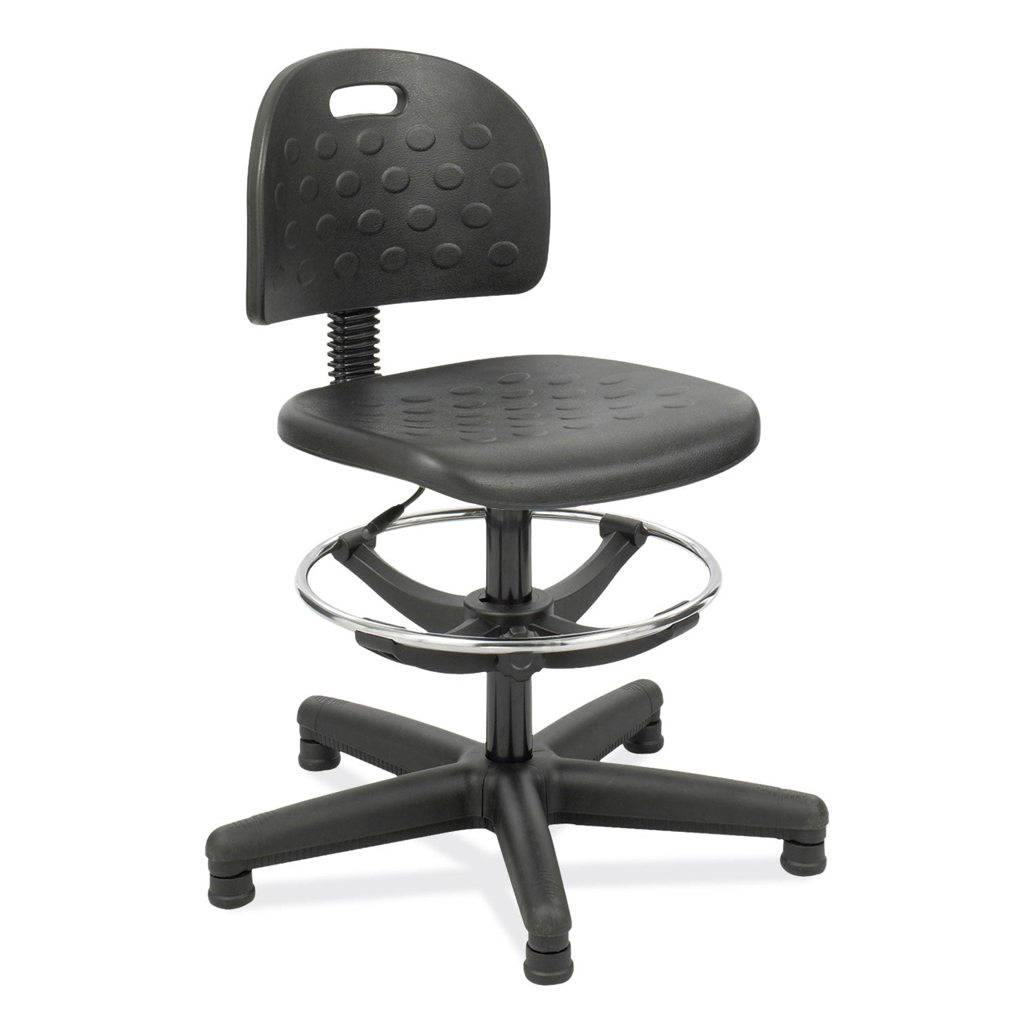 Soft Tough Economy Workbench Chair, Supports 250 lb, 22" to 32" High Black Seat, Black Back/Base, Ships in 1-3 Business Days