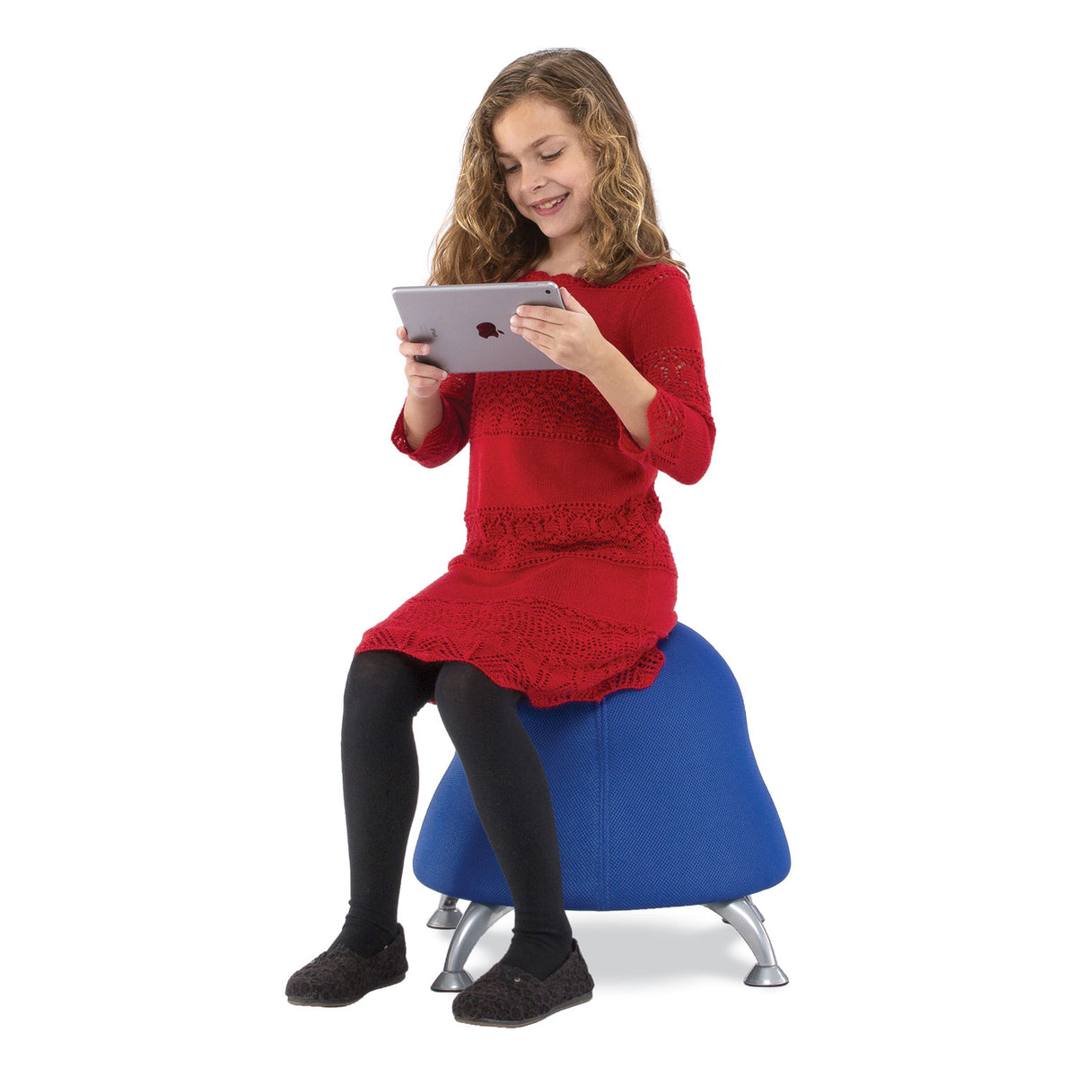 Runtz Ball Chair, Backless, Supports Up to 250 lb, Blue Fabric Seat, Silver Base, Ships in 1-3 Business Days