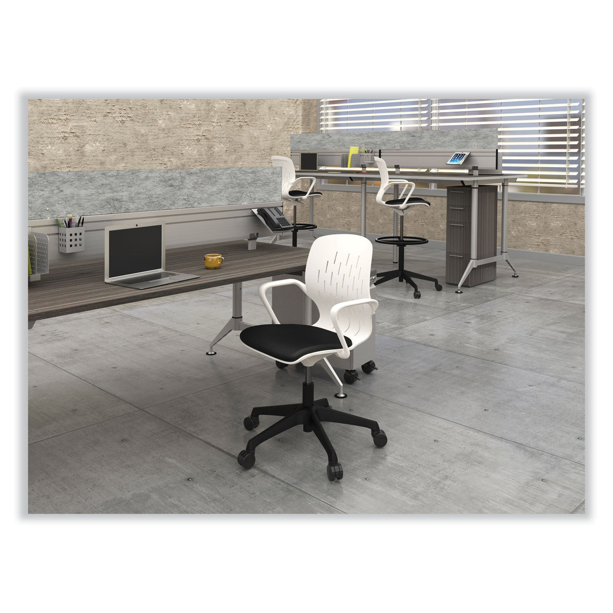 Shell Extended-Height Chair, Max 275 lb, 22" to 32" High Black/White Seat, White Back, Black Base, Ships in 1-3 Business Days