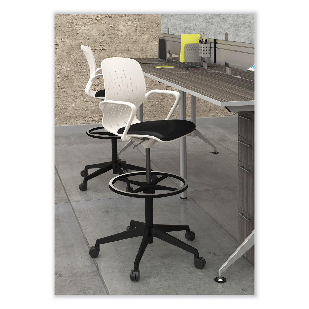 Shell Extended-Height Chair, Max 275 lb, 22" to 32" High Black/White Seat, White Back, Black Base, Ships in 1-3 Business Days