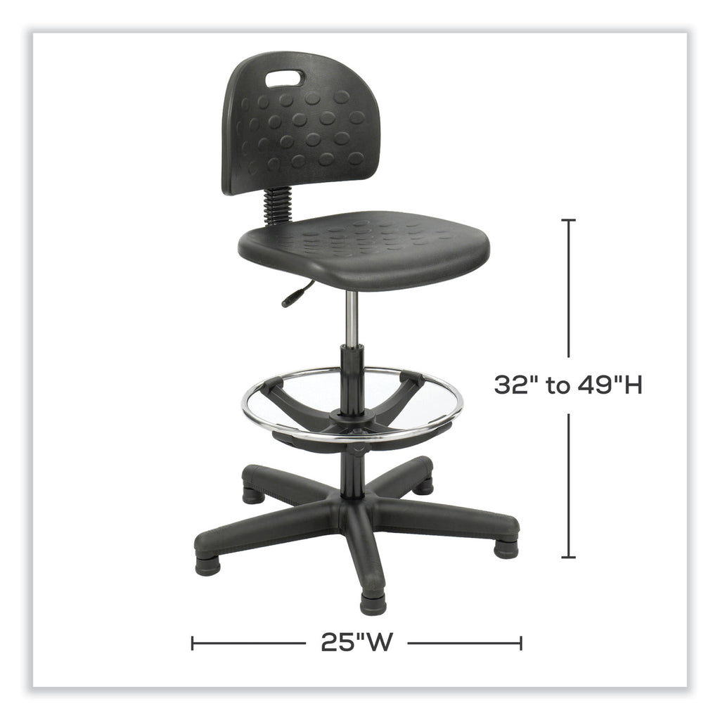Soft Tough Economy Workbench Chair, Supports 250 lb, 22" to 32" High Black Seat, Black Back/Base, Ships in 1-3 Business Days