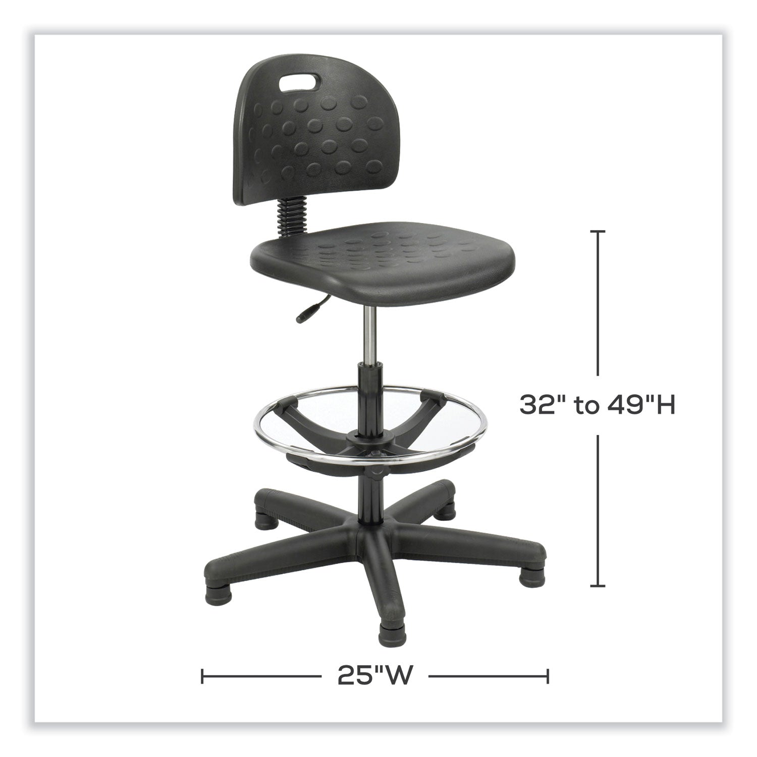 Soft Tough Economy Workbench Chair, Supports 250 lb, 22" to 32" High Black Seat, Black Back/Base, Ships in 1-3 Business Days