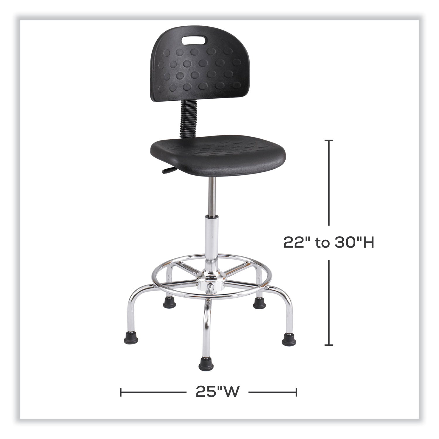 Workfit Economy Industrial Chair, Up to 400 lb, 22" to 30" High Black Seat/Back, Silver Base, Ships in 1-3 Business Days