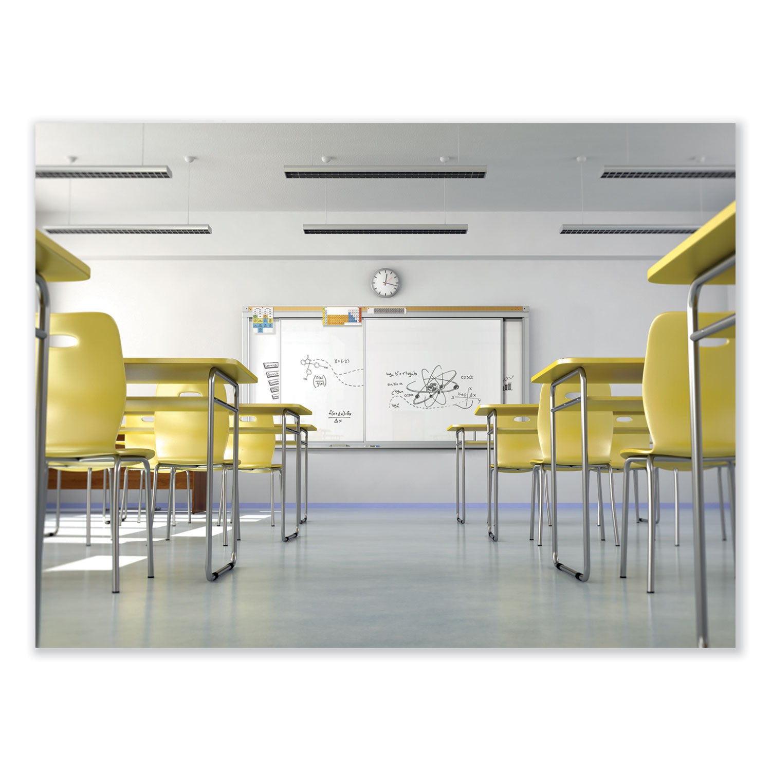 Horizontal Sliding Porcelain Magnetic Whiteboard, 144 x 48, White Surface, Satin Aluminum Frame, Ships in 7-10 Business Days