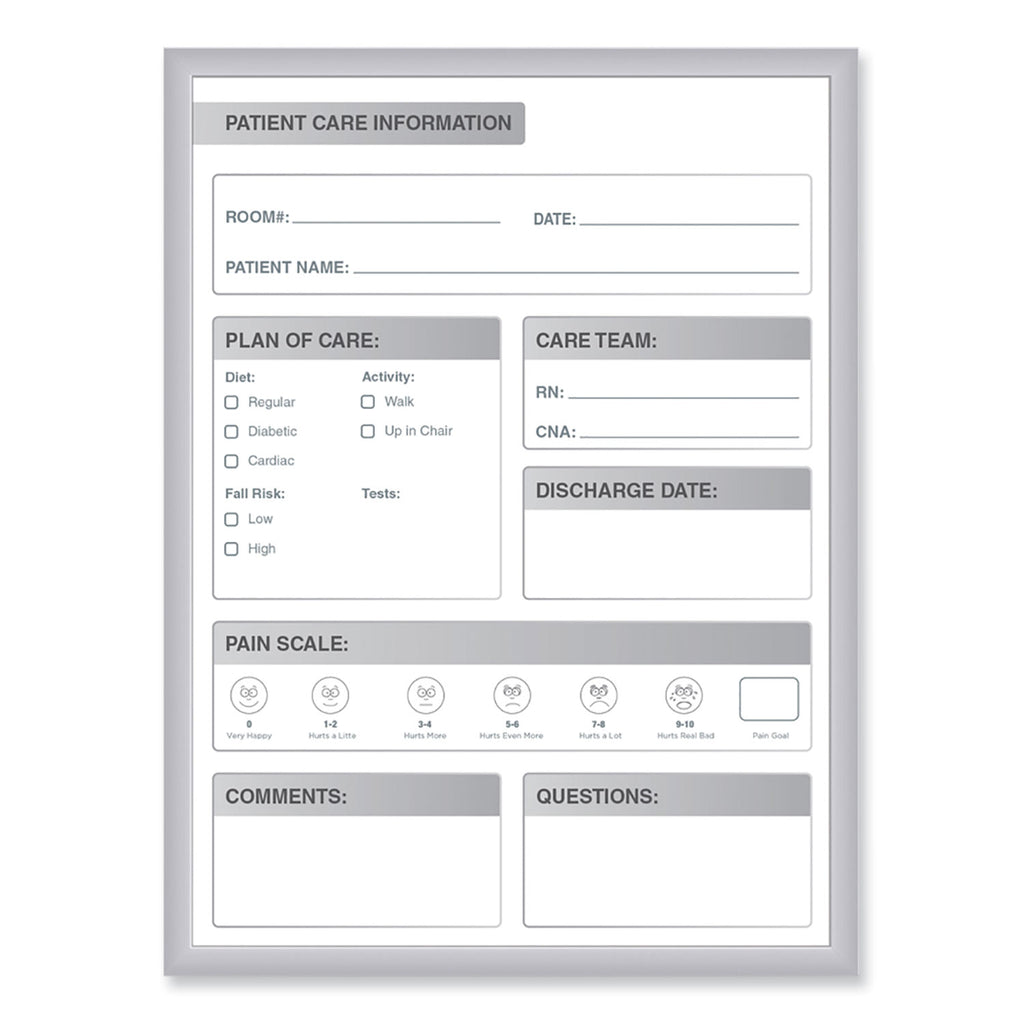Patient Room Magnetic Whiteboard, 24 x 36, White/Gray Surface, Satin Aluminum Frame, Ships in 7-10 Business Days