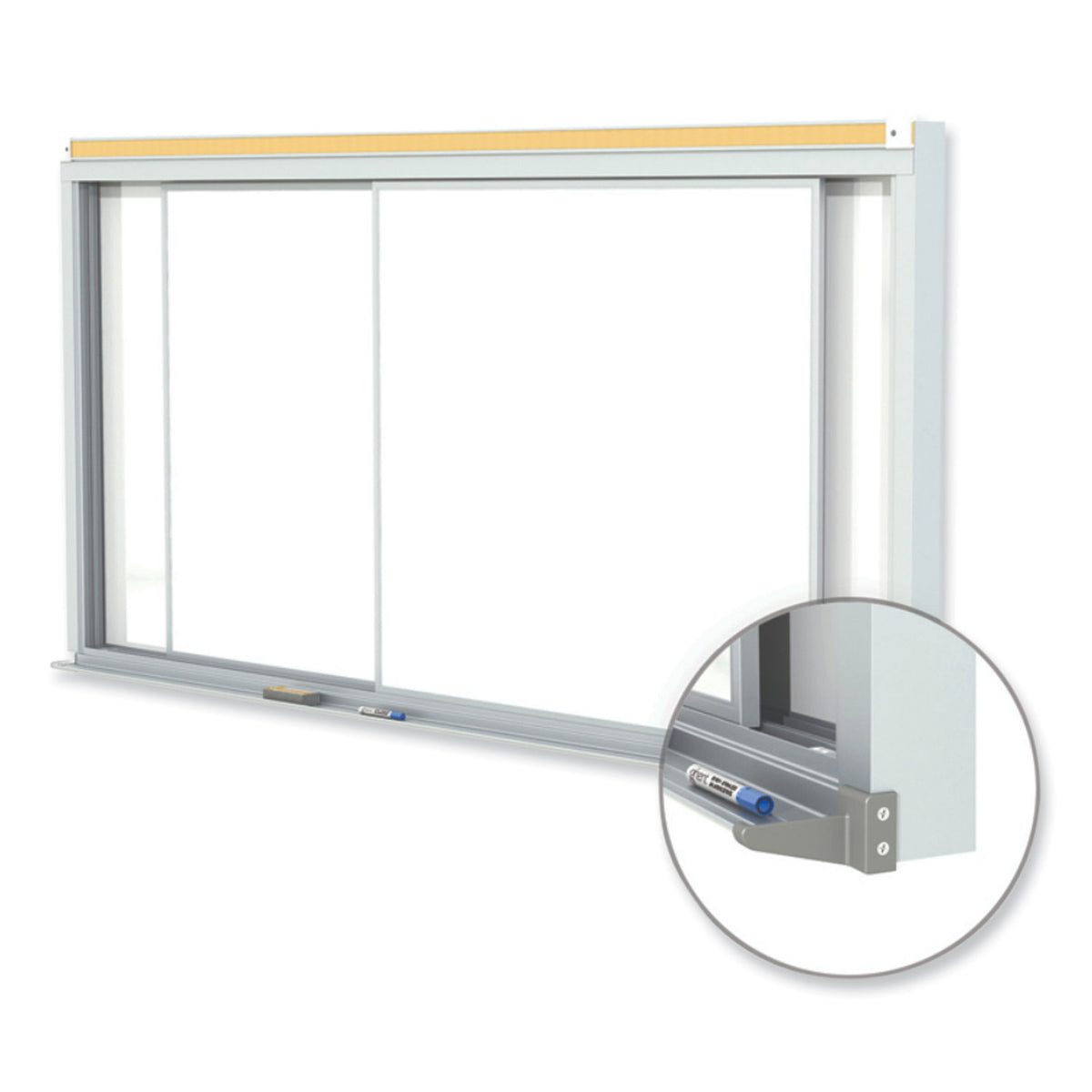 Horizontal Sliding Porcelain Magnetic Whiteboard, 96 x 48, White Surface, Satin Aluminum Frame, Ships in 7-10 Business Days