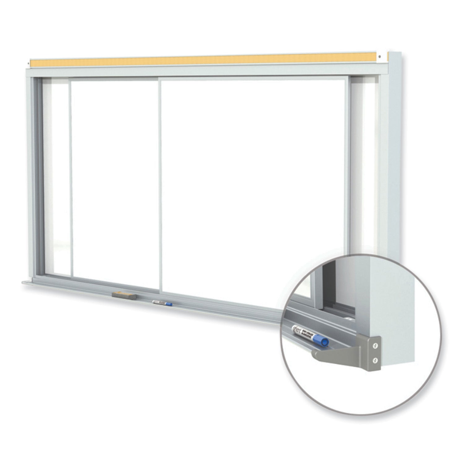 Horizontal Sliding Porcelain Magnetic Whiteboard, 96 x 48, White Surface, Satin Aluminum Frame, Ships in 7-10 Business Days