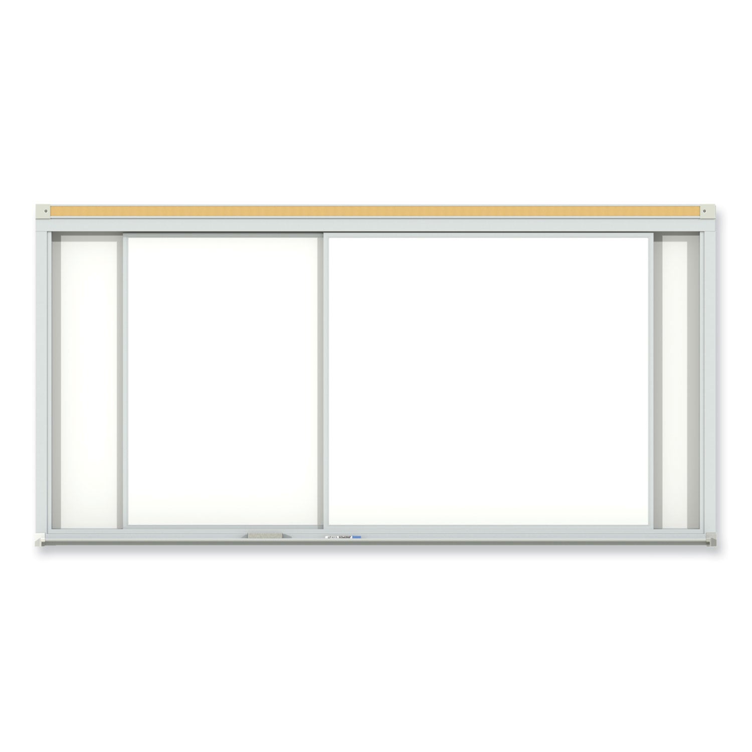Horizontal Sliding Porcelain Magnetic Whiteboard, 144 x 48, White Surface, Satin Aluminum Frame, Ships in 7-10 Business Days