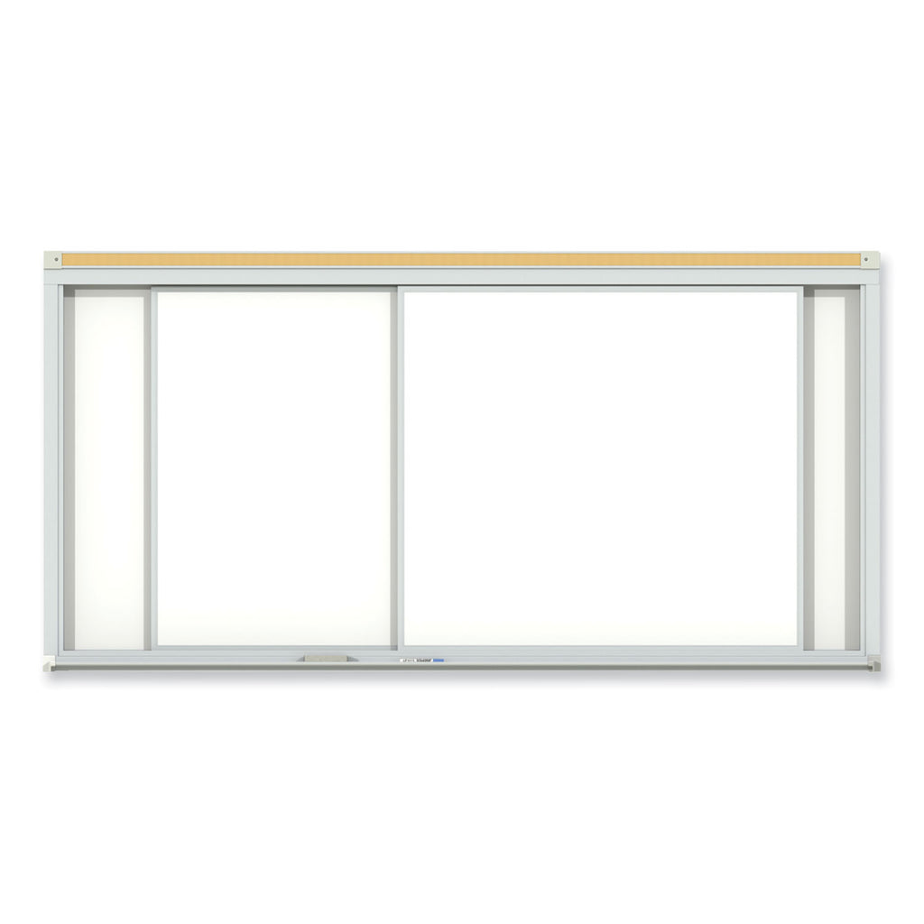 Horizontal Sliding Porcelain Magnetic Whiteboard, 96 x 48, White Surface, Satin Aluminum Frame, Ships in 7-10 Business Days