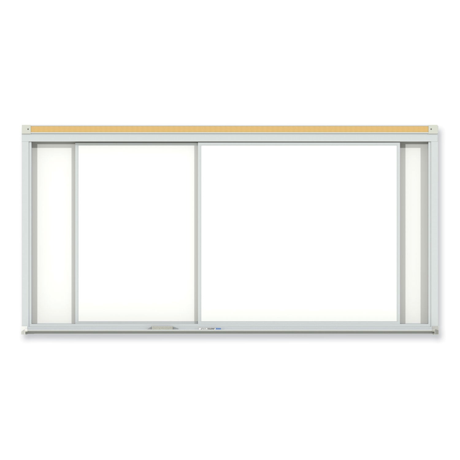 Horizontal Sliding Porcelain Magnetic Whiteboard, 96 x 48, White Surface, Satin Aluminum Frame, Ships in 7-10 Business Days