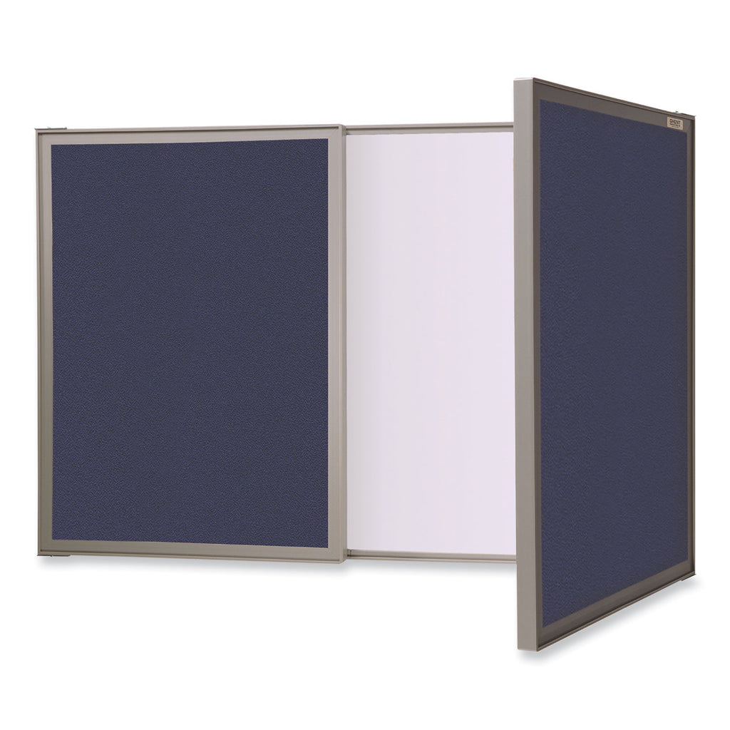 VisuALL PC Whiteboard Cabinet, Blue Fabric Bulletin Board Exterior Doors, 36x24, Aluminum Frame, Ships in 7-10 Business Days