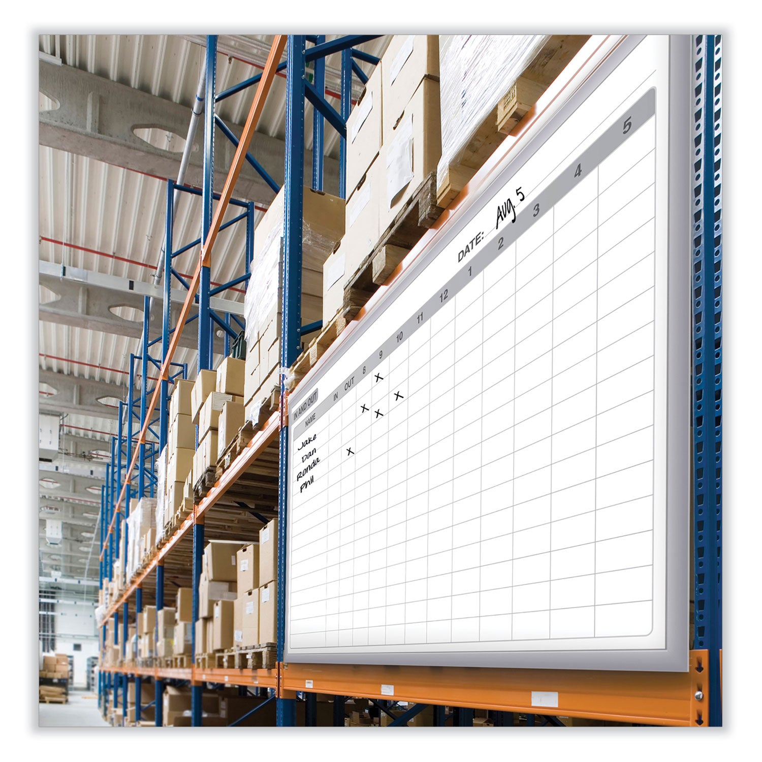 In/Out Magnetic Whiteboard, 72.5 x 48.5, White/Gray Surface, Satin Aluminum Frame, Ships in 7-10 Business Days